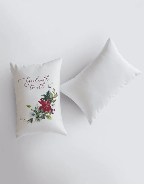 Load image into Gallery viewer, Goodwill to All | Christmas Poinsettia | Throw Pillow Cover | Christmas Pillowcase | 12x18 | Elegant Luxury Decor | Cute Home Decor by UniikPillows
