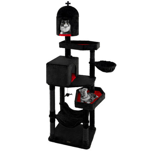 Load image into Gallery viewer, Gothic Cat Tree with 2 Cat Condos and Coffin Bed for Indoor Cats-Black
