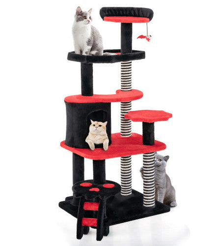 Gothic Cat Tree with Cat Bed Cat Condo and Sisal Scratching Post-Black & Red