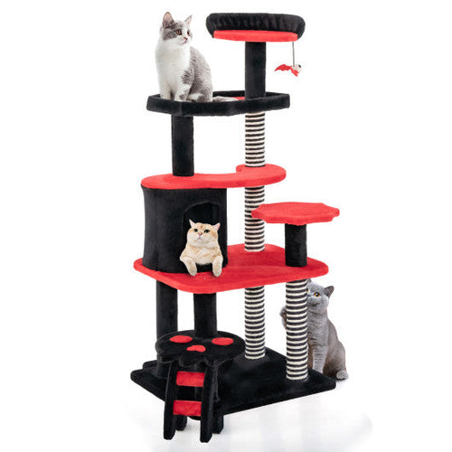 Load image into Gallery viewer, Gothic Cat Tree with Cat Bed Cat Condo and Sisal Scratching Post-Black &amp; Red
