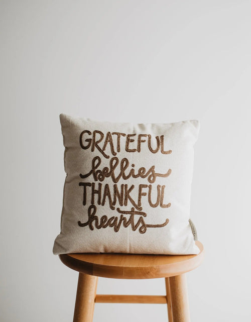 Load image into Gallery viewer, Grateful Bellies Thankful Hearts Pillow | Throw Pillow Thanksgiving Décor | Fall Decor | Room Decor | Decorative Pillow | Gift for her by UniikPillows
