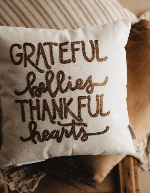 Load image into Gallery viewer, Grateful Bellies Thankful Hearts Pillow | Throw Pillow Thanksgiving Décor | Fall Decor | Room Decor | Decorative Pillow | Gift for her by UniikPillows
