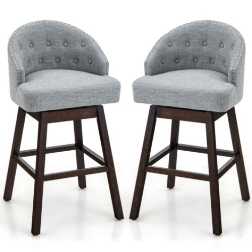 Load image into Gallery viewer, Set of 2 Swivel Bar Stools with Rubber Wood Legs and Padded Back-Gray
