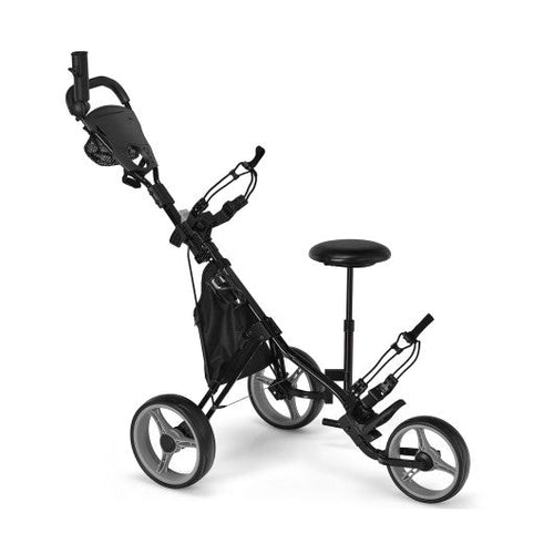 Load image into Gallery viewer, 3 Wheels Folding Golf Push Cart with Seat Scoreboard and Adjustable Handle-Gray
