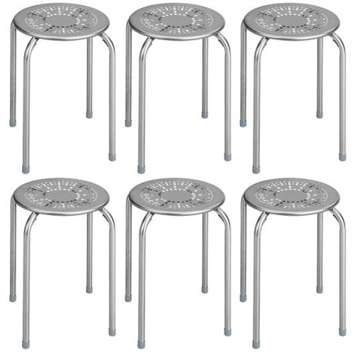 Load image into Gallery viewer, 6-Pack Stackable Multifunctional Daisy Design Backless Round Metal Stool Set-Grey
