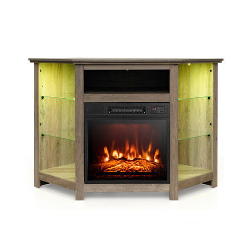 Load image into Gallery viewer, Fireplace Corner TV Stand with LED Lights and Smart APP Control for 50 Inches TV-Gray
