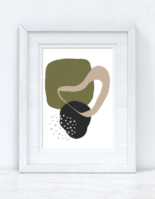 Load image into Gallery viewer, Green Beige &amp; Black Abstract 1 Colour Shapes Home Wall Decor Print by WinsterCreations™ Official Store
