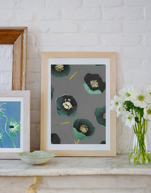 Load image into Gallery viewer, Art Print:  Green Winter Rose on Charcoal by India &amp; Purry
