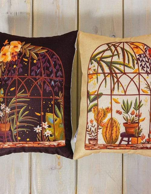 Load image into Gallery viewer, Greenhouse Window | Pillow Cover | 12x18 | Floral Arraignment | Throw Pillow | Pillow | Home Decor | Aesthetic Room Decor | Gift for her by UniikPillows
