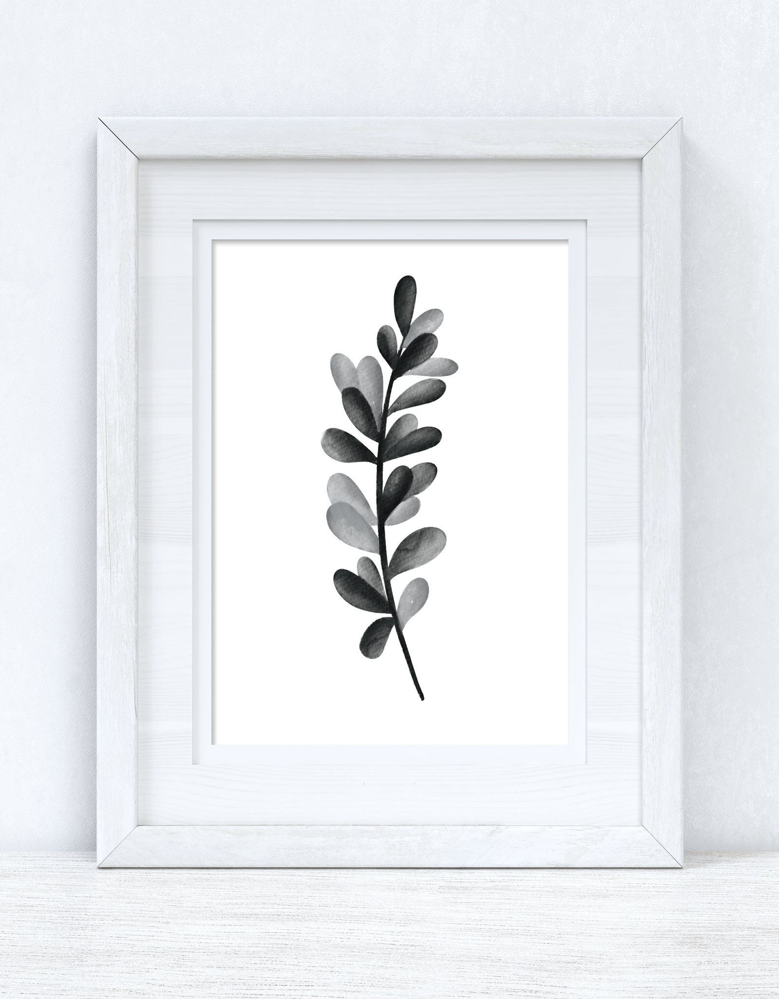 Grey Black Watercolour Leaf Bedroom Home Wall Decor Print by WinsterCreations™ Official Store