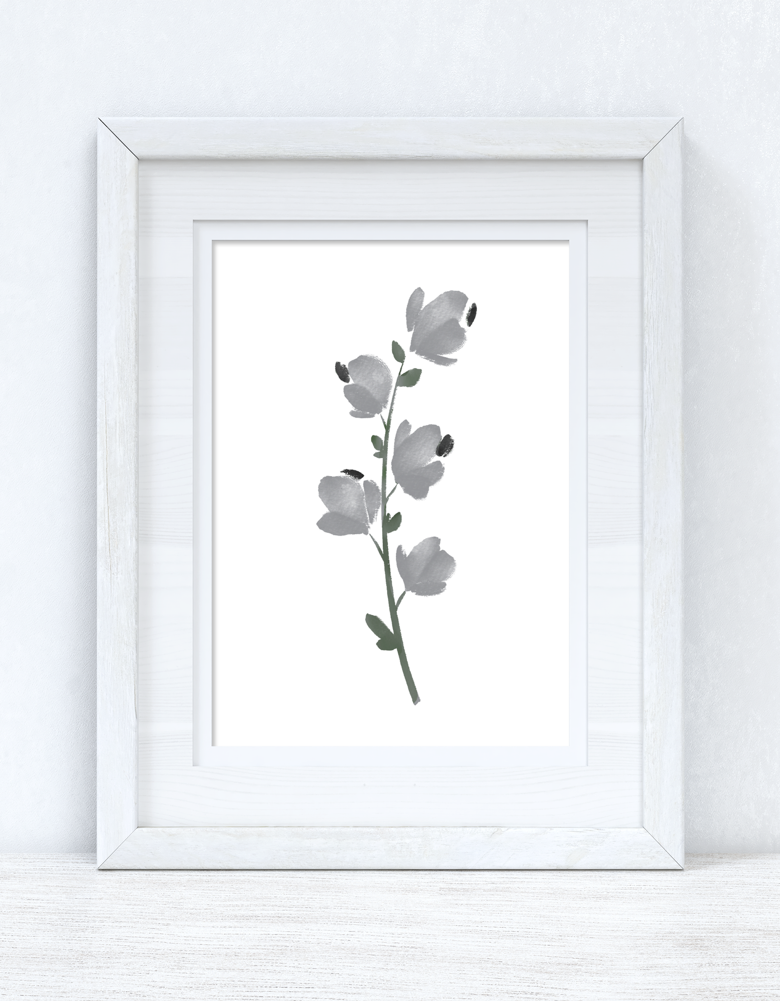Grey Black Green Watercolour Flower 1 Bedroom Home Wall Decor Print by WinsterCreations™ Official Store