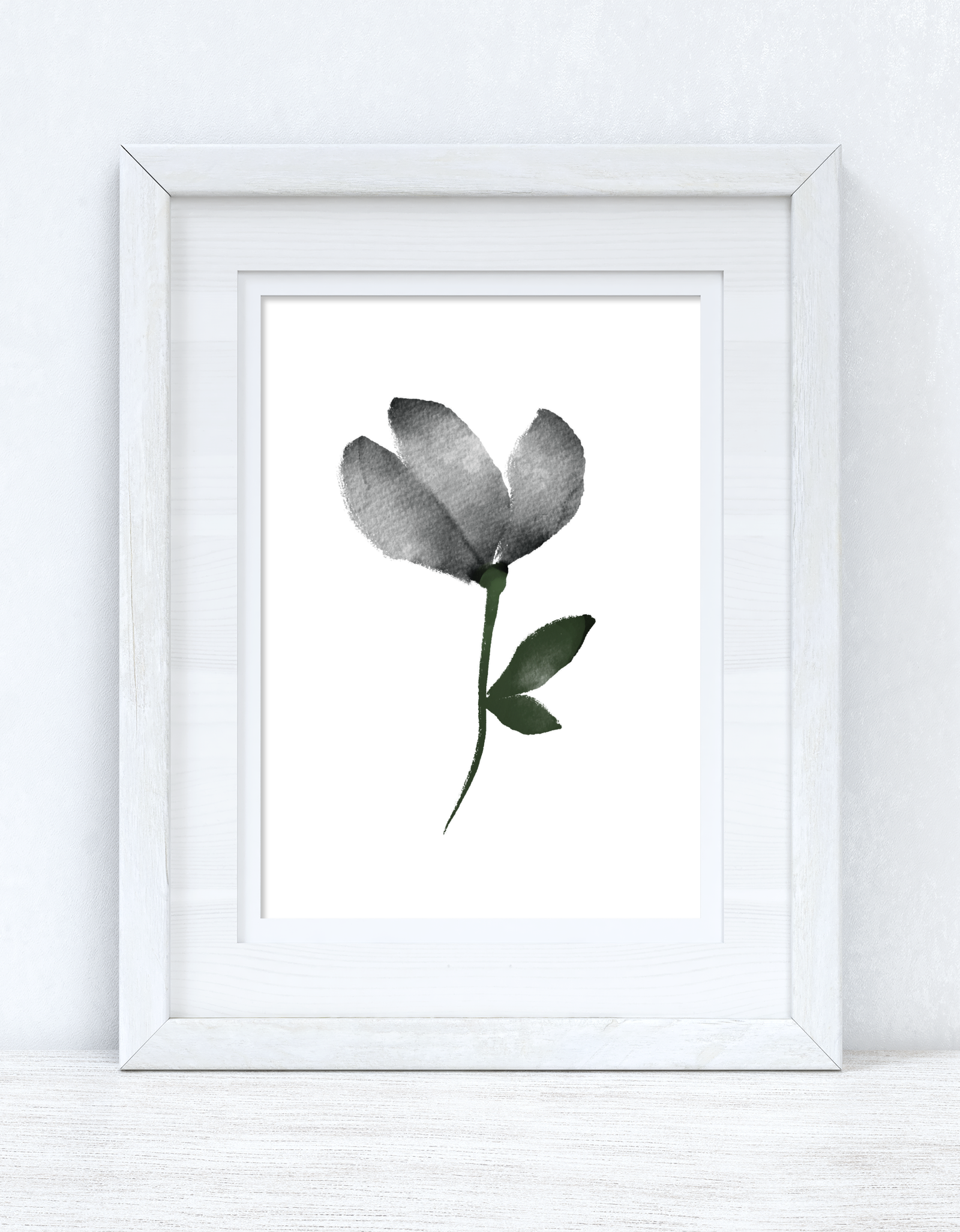 Grey Black Green Watercolour Flower 2 Bedroom Home Wall Decor Print by WinsterCreations™ Official Store