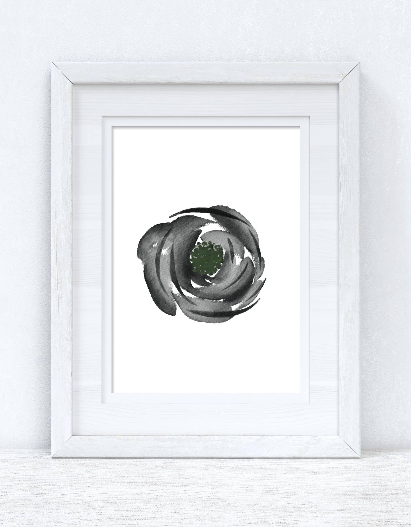 Grey Black Green Watercolour Flower 3 Bedroom Home Wall Decor Print by WinsterCreations™ Official Store