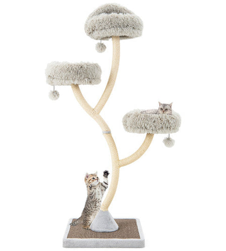 70 Inch Tall Cat Tree 4-Layer Cat Tower with 3 Perches and Dangling Balls-Gray