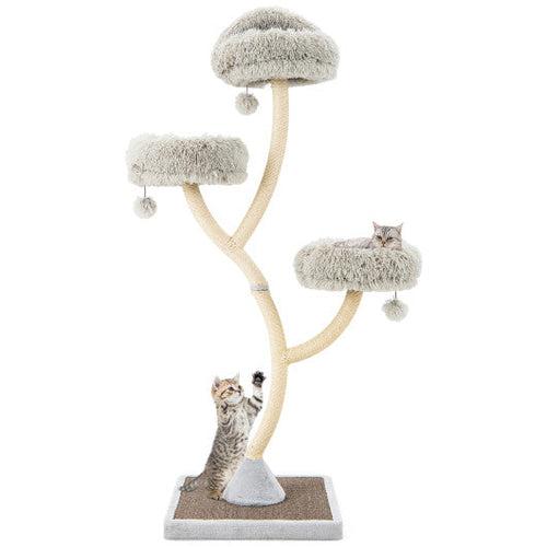 Load image into Gallery viewer, 70 Inch Tall Cat Tree 4-Layer Cat Tower with 3 Perches and Dangling Balls-Gray
