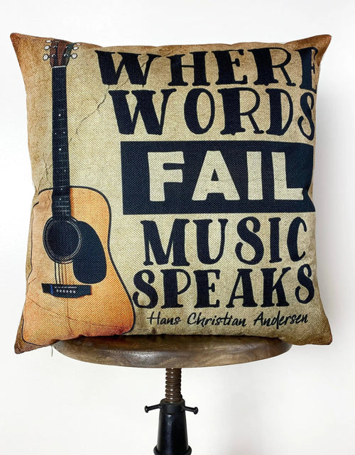Load image into Gallery viewer, Guitar Gifts | Where Words Fail Music Speaks | Pillow Cover | Home Decor | Throw Pillow | Gift | Music decor | Music Gifts by UniikPillows
