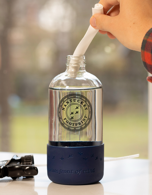 Load image into Gallery viewer, Reusable 16 oz Glass Spray Bottle (Empty) with Silicone Cushion Base by Nantucket Spider &amp; Nantucket Footprint
