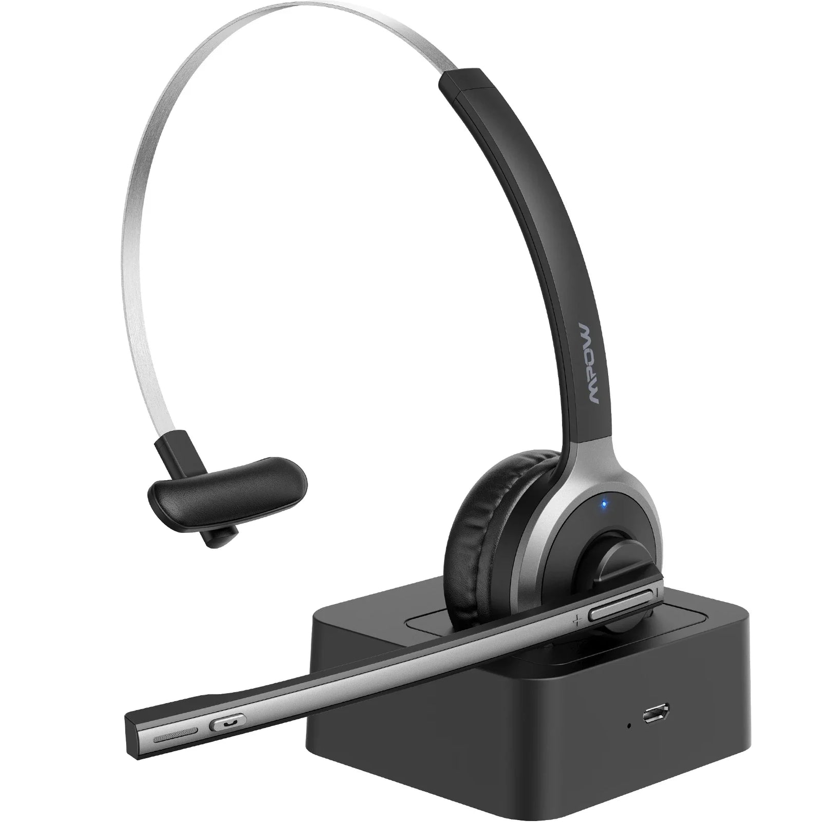 Mpow M5 Pro Bluetooth 5.0 Headphones with Mic Charging Base Wireless Headset for PC Laptop Call Center Office 18H Talking Time