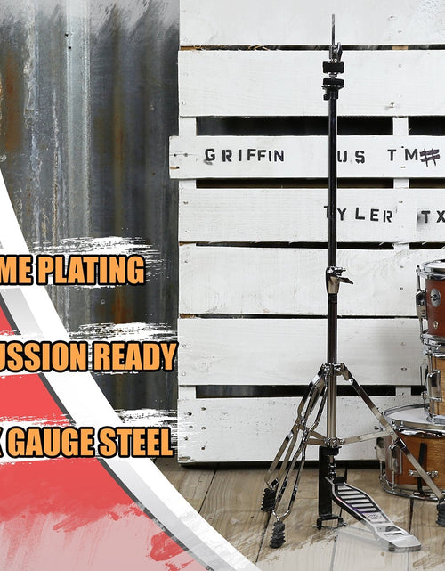 Load image into Gallery viewer, Hi-Hat Stand by GRIFFIN - Deluxe Hi Hat Cymbal Pedal With Drum Key - HiHat Mount with Chrome Double Braced Hardware Accessory Set - Adjustable Holder by GeekStands.com
