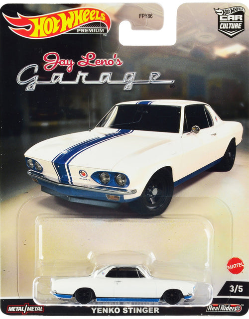 Load image into Gallery viewer, 1966 Chevrolet Corvair Yenko Stinger White with Blue Stripes "Jay Leno’s Garage" Diecast Model Car by Hot Wheels
