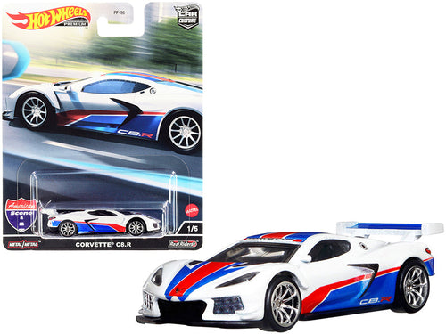 Load image into Gallery viewer, Chevrolet Corvette C8.R Pearl White with Red and Blue Stripes "American Scene" "Car Culture" Series Diecast Model Car by Hot Wheels
