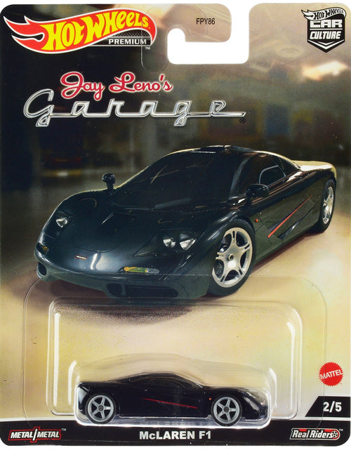 Load image into Gallery viewer, McLaren F1 Black with Red Stripes "Jay Leno’s Garage" Diecast Model Car by Hot Wheels
