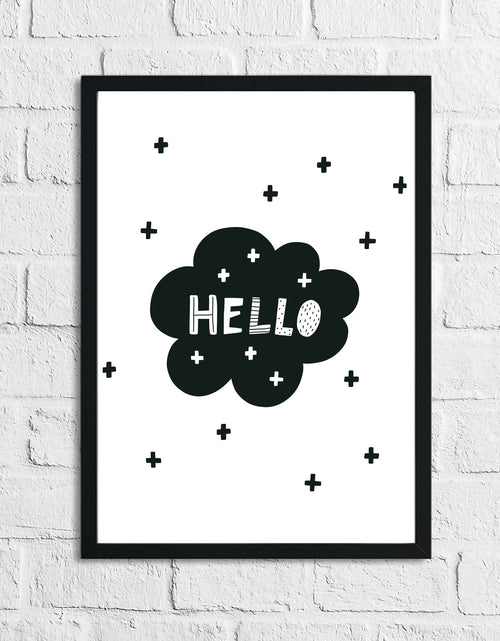 Load image into Gallery viewer, Scandinavian Hello Cloud Children's Nursery Bedroom Wall Decor Print by WinsterCreations™ Official Store
