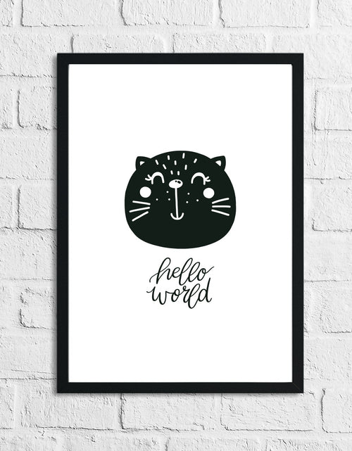 Load image into Gallery viewer, Scandinavian Hello World Cat Children's Nursery Bedroom Wall Decor Print by WinsterCreations™ Official Store
