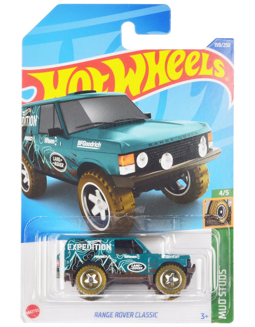 Load image into Gallery viewer, Land Rover Range Rover Classic Teal with White Graphics "Hot Wheels Expedition" "Mud Studs" Series Diecast Model Car by Hot Wheels
