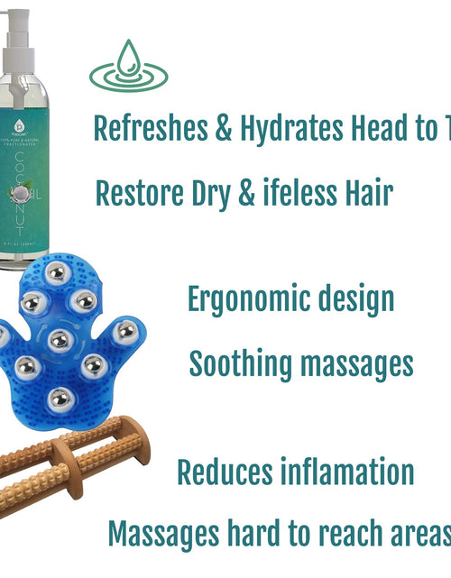 Load image into Gallery viewer, Pursonic Relaxation Gift Bundle: Palm Shaped Massage Glove, Wooden Foot Massager, and Fractionated Coconut Oil by Pursonic
