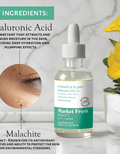 Load image into Gallery viewer, Market Fresh Beauty Hyaluronic Acid Serum - Hydrate &amp; Plump with Ceramides, Aloe Vera, &amp; Malachite Extract | Fragrance-Free | 2 fl oz by  Los Angeles Brands
