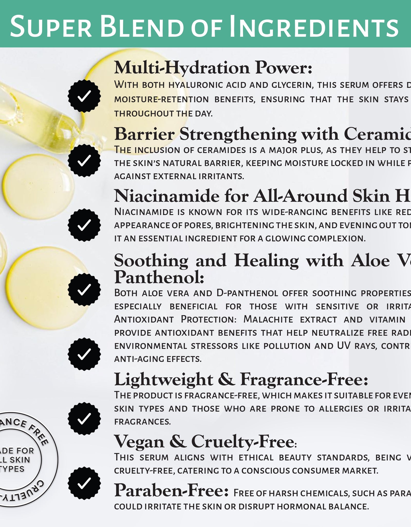 Market Fresh Beauty Hyaluronic Acid Serum - Hydrate & Plump with Ceramides, Aloe Vera, & Malachite Extract | Fragrance-Free | 2 fl oz by  Los Angeles Brands