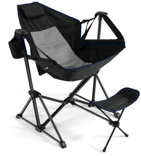 Hammock Camping Chair with Retractable Footrest and Carrying Bag-Black