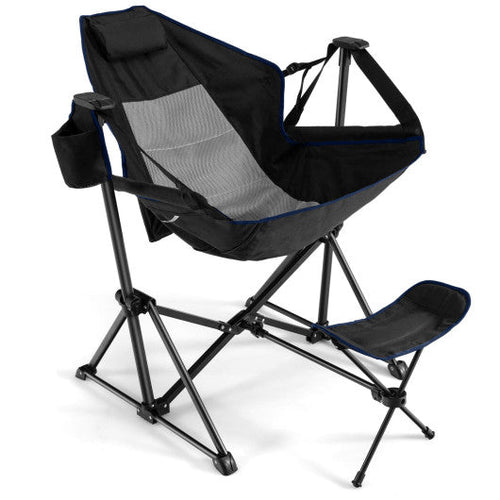 Load image into Gallery viewer, Hammock Camping Chair with Retractable Footrest and Carrying Bag-Black
