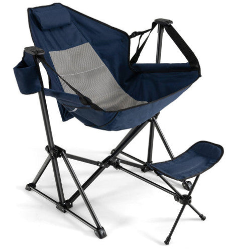 Hammock Camping Chair with Retractable Footrest and Carrying Bag-Navy