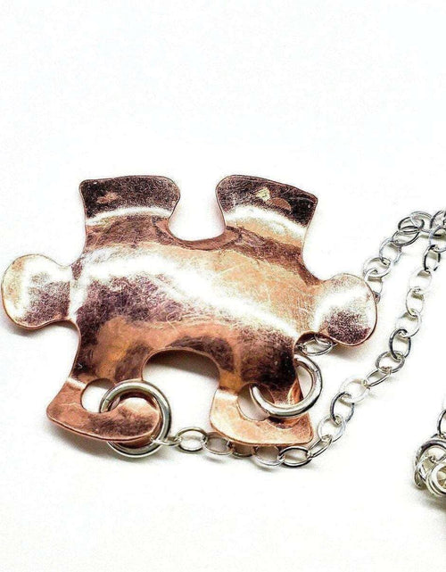 Load image into Gallery viewer, Handmade Hammered Copper Puzzle Piece Necklace by Alexa Martha Designs
