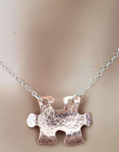 Load image into Gallery viewer, Handmade Hammered Copper Puzzle Piece Necklace by Alexa Martha Designs
