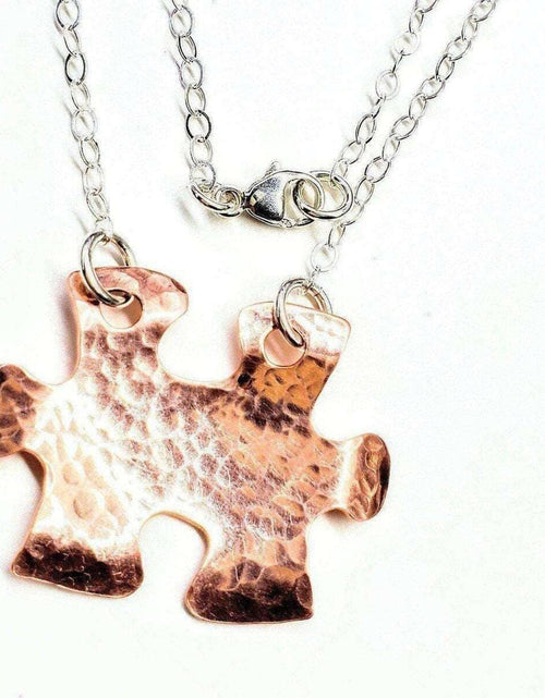 Load image into Gallery viewer, Handmade Hammered Copper Puzzle Piece Necklace by Alexa Martha Designs
