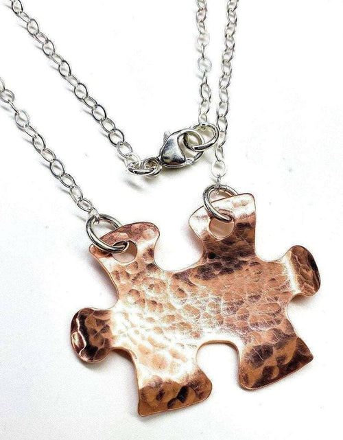 Load image into Gallery viewer, Handmade Hammered Copper Puzzle Piece Necklace by Alexa Martha Designs
