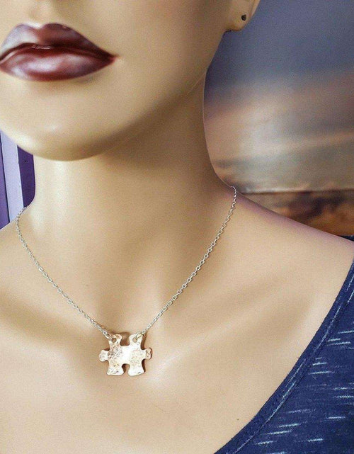 Load image into Gallery viewer, Handmade Hammered Copper Puzzle Piece Necklace by Alexa Martha Designs
