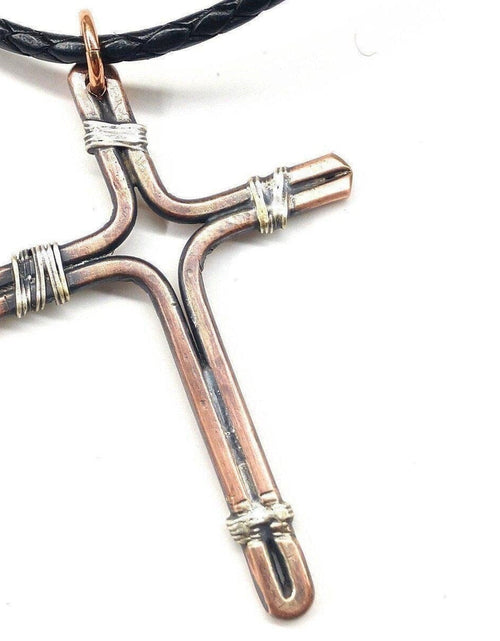 Load image into Gallery viewer, Handmade Copper and Silver Wire Cross Necklace for men by Alexa Martha Designs
