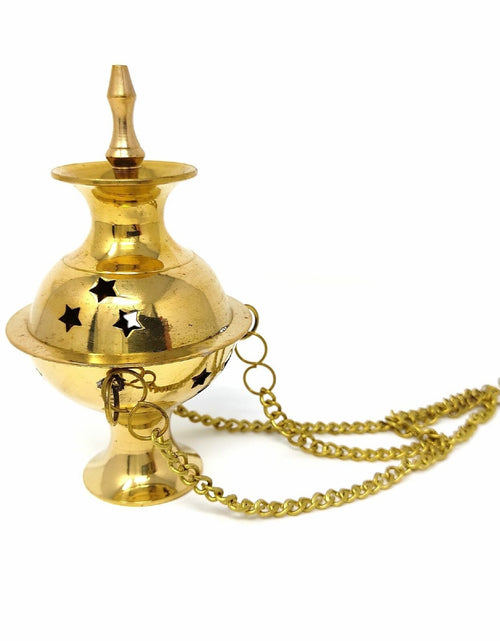 Load image into Gallery viewer, Hanging Brass Burner for cone incense and resins-  4", 6" and 8" by OMSutra
