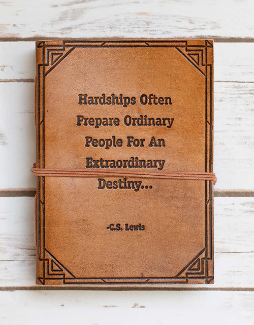 Load image into Gallery viewer, Hardships And Extraordinary Journey C.S. Lewis Quote Leather Journal - 7x5 by Soothi
