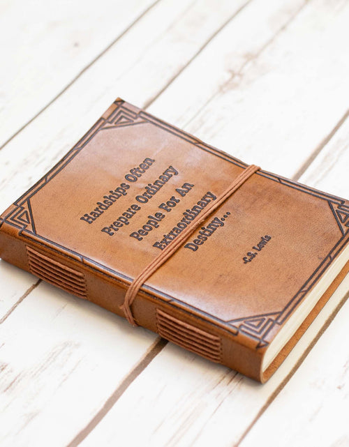Load image into Gallery viewer, Hardships And Extraordinary Journey C.S. Lewis Quote Leather Journal - 7x5 by Soothi
