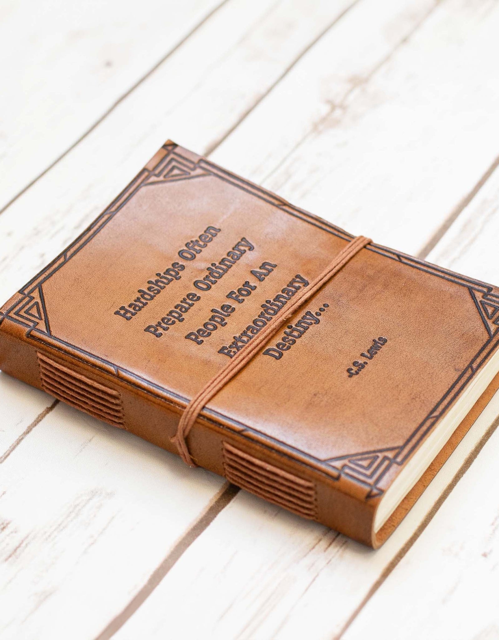 Hardships And Extraordinary Journey C.S. Lewis Quote Leather Journal - 7x5 by Soothi