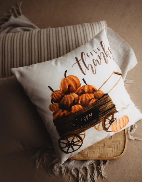 Load image into Gallery viewer, Harvest Time Pillow Cover |  Pumpkin Wagon Pillow | Farmhouse Pillows | Country Decor | Fall Throw Pillows | Cute Throw Pillows | Gift by UniikPillows
