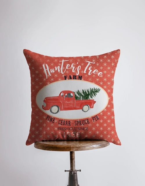 Load image into Gallery viewer, Harvest Tree Farm | Red Christmas Truck | Pillow Cover | Red Truck | Christmas Decor | Throw Pillow | Home Decor | Rustic Farmhouse Decor by UniikPillows
