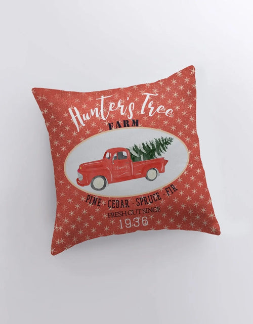 Load image into Gallery viewer, Harvest Tree Farm | Red Christmas Truck | Pillow Cover | Red Truck | Christmas Decor | Throw Pillow | Home Decor | Rustic Farmhouse Decor by UniikPillows
