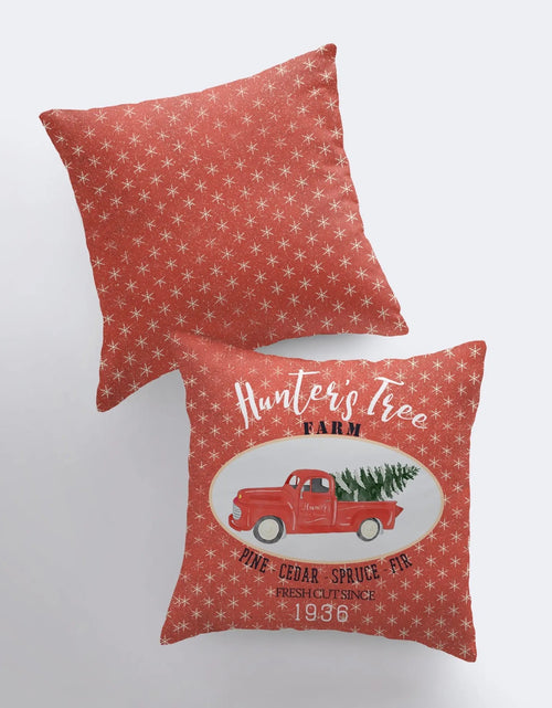 Load image into Gallery viewer, Harvest Tree Farm | Red Christmas Truck | Pillow Cover | Red Truck | Christmas Decor | Throw Pillow | Home Decor | Rustic Farmhouse Decor by UniikPillows
