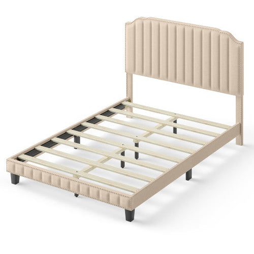 Load image into Gallery viewer, Heavy Duty Upholstered Bed Frame with Rivet Headboard-Full Size
